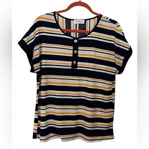 Modern Attraction Navy Blue, Yellow and White Short Sleeve Blouse Size L​